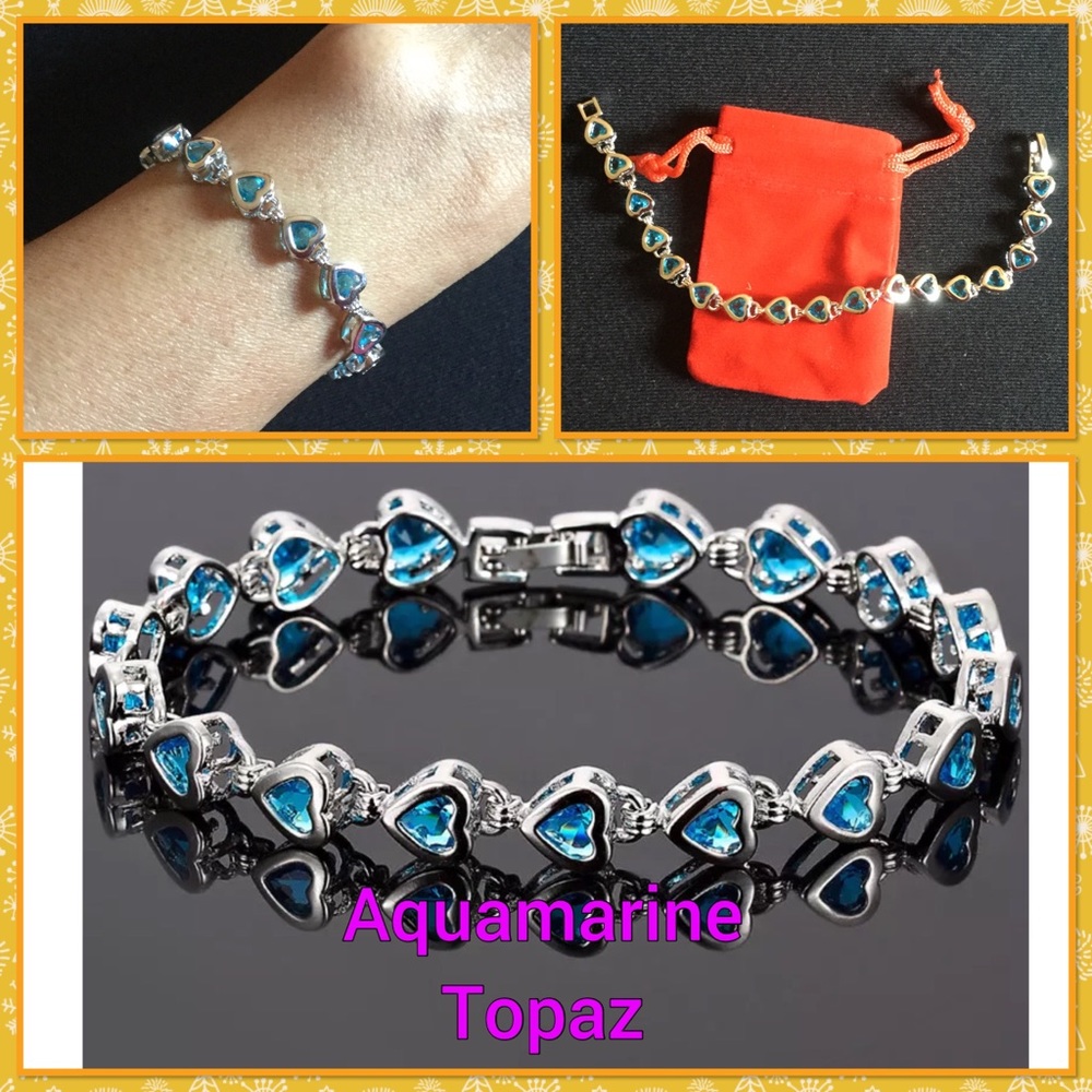 Topaz rhinestone white gold plated tennis bracelet